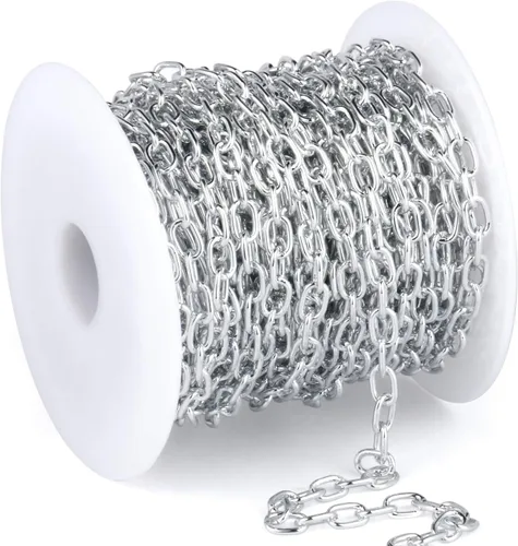 Vista 18 de 33 Pies de Cadenas de Cable Rolo Negro, 4 MM de Cadena de Eslabones O de Cable Ovalado de Aluminio Banado en Negro en Carrete a Granel para Hacer