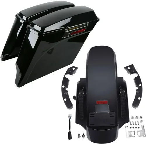 Vista 12 de TCT-MOTORPARTS Alforjas alargadas de 5 pulgadas con tapas de altavoces de 5x7" y sistema de guardabarros trasero LED para Harley Touring Street Road