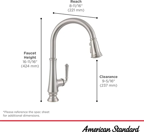 Vista 4 de American Standard 4279300.GN0 Delancey Grifo de cocina desplegable con pulverizador, amanecer fresco cepillado (oro cepillado)