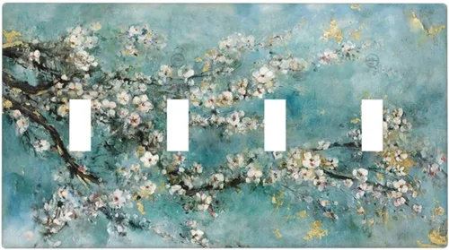 Vista 83 de Pintura al óleo de flores abstractas de 1 cuadrilla de interruptor de luz dúplex individual cubierta de salida placa de pared decorativa Placa
