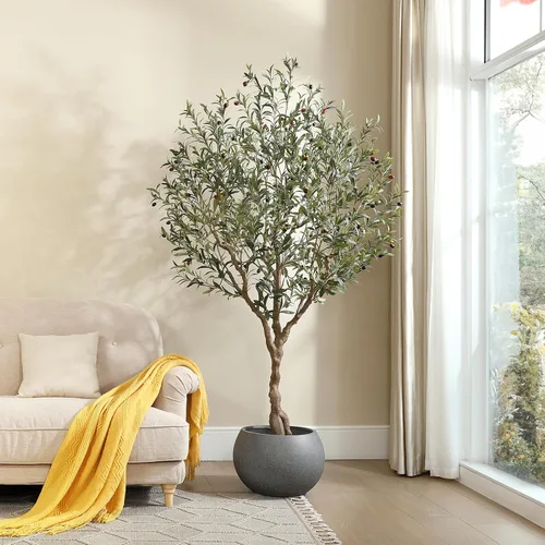 Vista 9 de LOMANTO Olivos artificiales para interiores, árbol de olivo sintético de 7