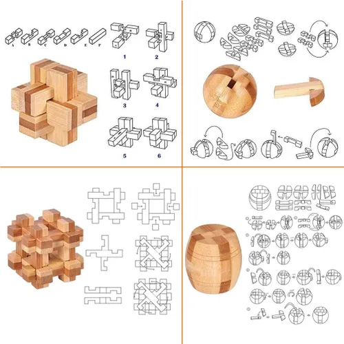 Vista 2 de Rompecabezas de rompecabezas de 20 piezas, juego de enclavamiento, prueba de coeficiente intelectual, juguete de madera, desbloqueo 3D, rompecabezas