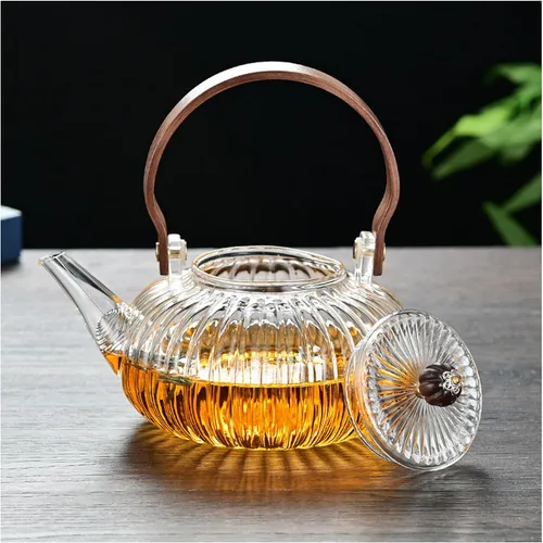 Vista 8 de Tetera de vidrio con infusor de vidrio transparente, tetera de 33.8 fl oz para estufa, té suelto, tetera de regalo