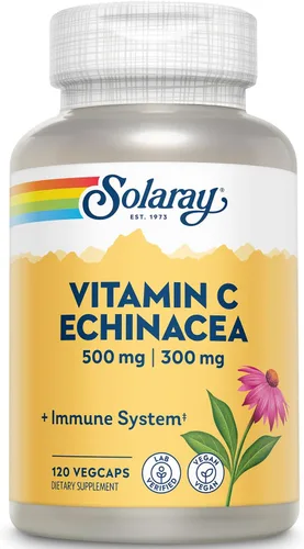 Vista 5 de SOLARAY Vitamina C y raíz de equinácea Apoyo saludable del sistema inmunológico con 500 mg de VIT C y 300 mg de equinácea por cápsula Sin OMG