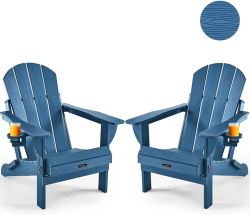 Vista 27 de Ciokea Silla Adirondack plegable con textura de madera, silla Adirondack para patio, resistente a la intemperie, silla de plástico para hoguera