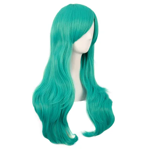 Vista 2 de MapofBeauty 28 Inch70cm Women Side Bangs Long Curly Hair Cosplay Wig (Teal Green)