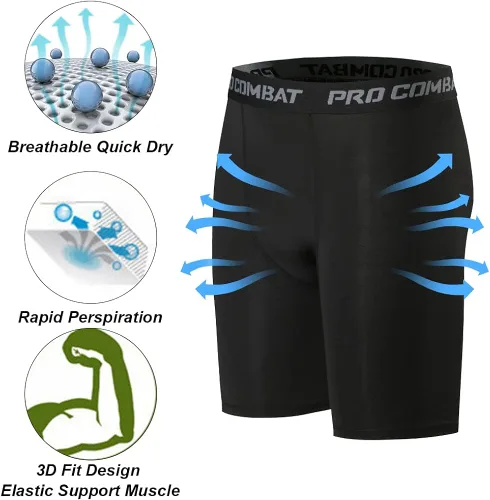 Vista 5 de HYCOPRTO - Pantalones cortos de compresión para hombre, ropa interior deportiva de elastano, rendimiento atlético, capa base, entrenamiento, correr