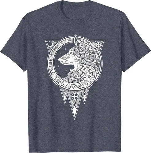 Vista 44 de Viking Fenris Wolf - Camiseta de mitología nórdica con símbolo de Fenrir Asphalt Grey