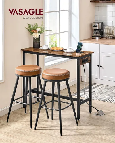 Vista 2 de VASAGLE ULBT101K01 - Mesa de bar, mesa estrecha y larga de cocina y comedor con estación de carga, marco de metal resistente, diseño industrial