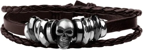 Vista 6 de Eigso Pulsera punk unisex de piel sintética con cuentas de madera para hombres y mujeres, cordón ajustable