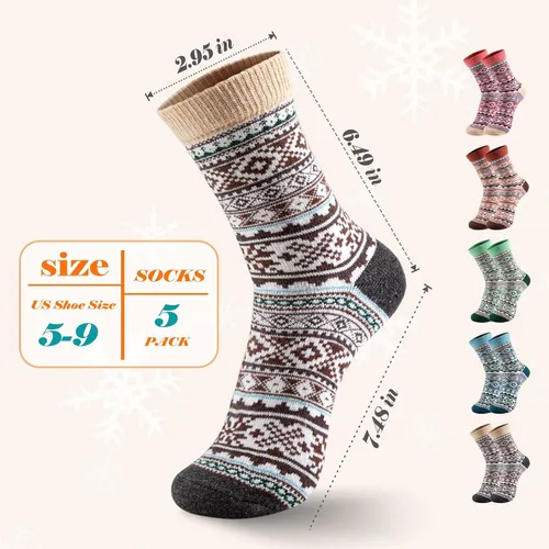 Vista 4 de Nimalpal Wool Socks 5 Pairs - Wool Socks for Women Boot Socks Soft Crew Socks
