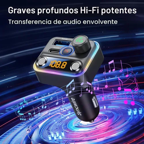 Vista 6 de Syncwire Bluetooth 5.4 Transmisor FM Adaptador de coche con interruptor
