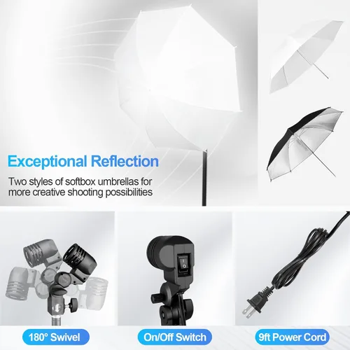 Vista 4 de EMART Kit de iluminación fotográfica con sistema de soporte de fondo de fotos de 8.5 x 10 pies y paraguas de fotografía, bombilla CFL de 5500 K 45