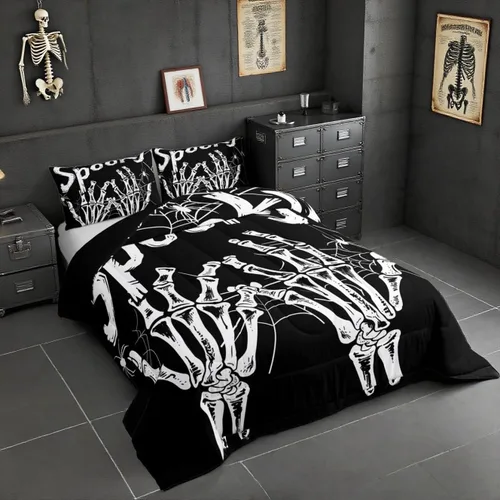 Vista 13 de Feelyou Juego de edredón de calabaza para todas las estaciones, decoración de Halloween, juego de ropa de cama con 1 funda de almohada, microfibra
