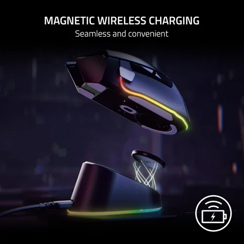 Vista 2 de Razer Mouse Dock Pro con Puck de Carga Inalámbrica: Carga Inalámbrica Magnética - Transceptor HyperPolling 4K Hz Integrado - Base Antideslizante