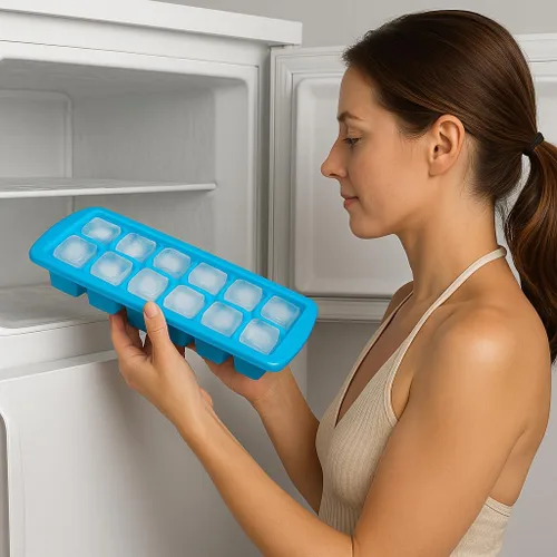 Vista 5 de Paquete de 4 bandejas apilables para cubitos de hielo para congelador, plástico sin BPA, juego de bandejas de hielo de 12 cubos para bebidas, café