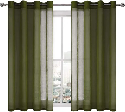 Vista 56 de DWCN Cortinas traslúcidas color verde frijol para sala de estar y dormitorio - Cortinas voile con aspecto de lino sintético con ojales en la parte