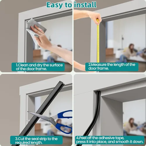 Vista 9 de 2 piezas × 26 pies de burletes para puertas en forma de V, tira de sellado de puerta, espuma autoadhesiva para aislamiento de puertas, burletes
