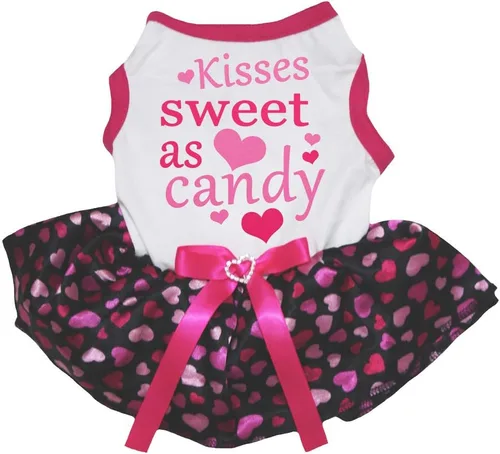 Vista 2 de Petitebella Kisses Sweet As Candy - Vestido para perro (blanco/rosa intenso, talla XS)