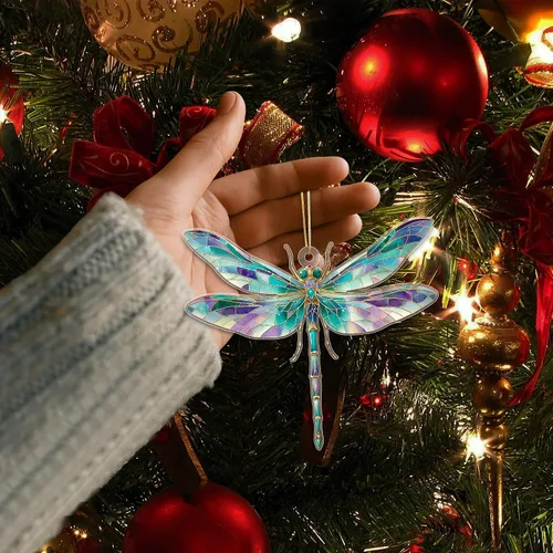 Vista 4 de Adorno de libélula atrapa-sueños con tarjeta de historia, regalos de libélula para mujeres, adorno navideño de libélula, idea de intercambio
