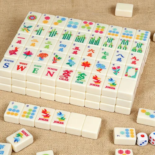 Vista 2 de Juego de 162 azulejos blancos americanos Mahjong y bolsa de almacenamiento