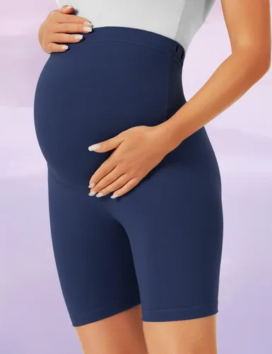 Vista 3 de BONVIGOR Pantalones cortos de maternidad sobre el vientre, para entrenamiento, yoga, atlético, embarazo, pantalones cortos de descanso