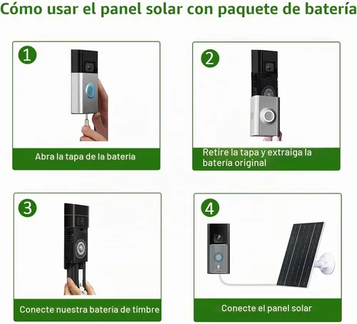 Vista 7 de Zivif Panel solar de 7 W compatible con timbres Ring Video Doorbell 2, 3, 3 Plus y 4