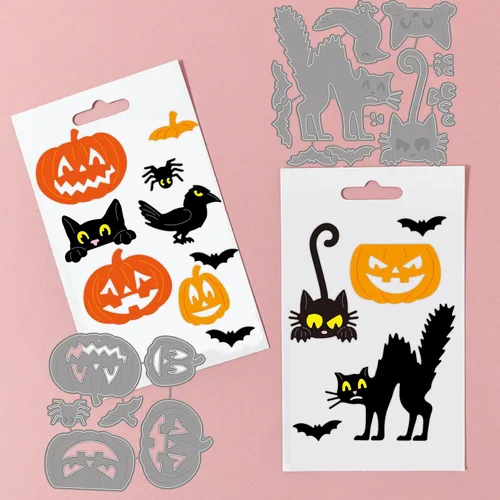 Vista 5 de GLOBLELAND Troqueles de corte de calabaza y gato de Halloween para álbumes de recortes, cuervo, araña, murciélago, troquelado, plantillas