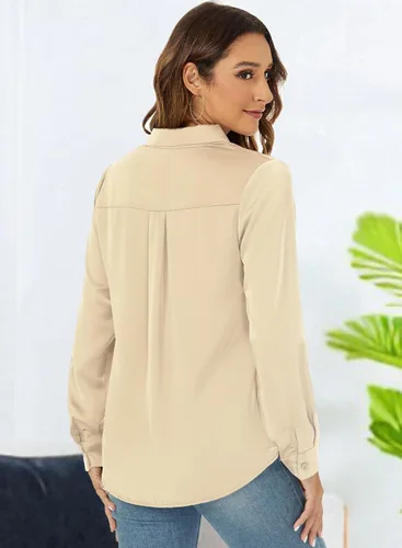 Vista 5 de RANPHEE Camisas de primavera de manga larga con botones para mujer, blusas elegantes y casuales de trabajo