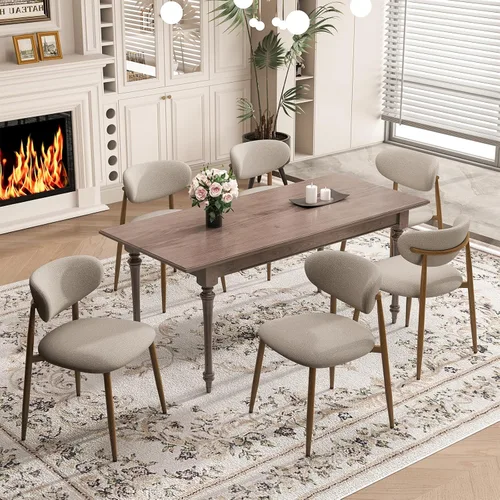 Vista 20 de MALOL Juego de 2 sillas de comedor tapizadas con respaldo curvo, color Beige