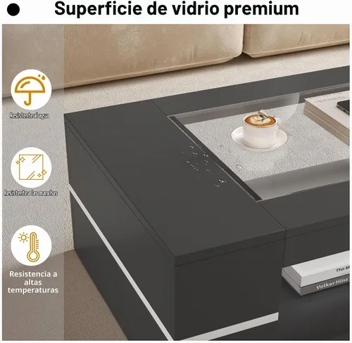 Vista 3 de HedoAjim Mesa de centro moderna y elegante de 47.2 pulgadas con parte superior de cristal, mesa grande para sala de estar, mesas centrales Negro