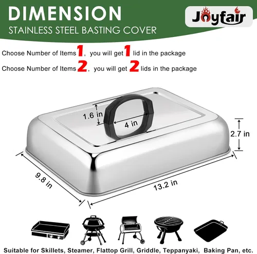 Vista 2 de 1 pieza de tapa para untar cúpula de fusión para parrilla (13 x 9.8 pulgadas), Joyfair tapa rectangular de acero inoxidable para fundir queso