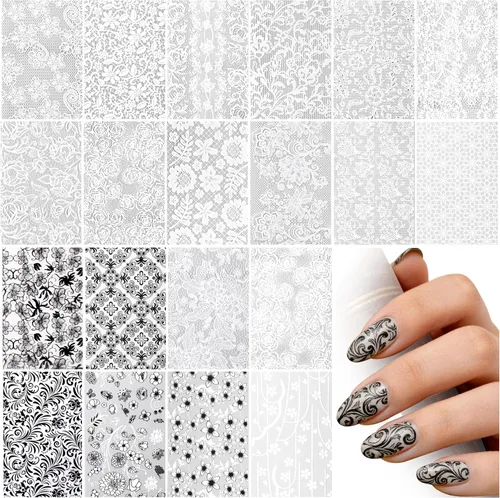 Vista 8 de SmallCat 20 rollos de papel de aluminio de transferencia de uñas, lámina de uñas de encaje, calcomanías de uñas de flores, arte de uñas