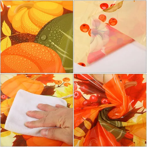 Vista 3 de Oudain 6 manteles desechables de Acción de Gracias, de otoño, arce, calabaza, de plástico, 54 x 108 pulgadas, color naranja, rectangular, otoño