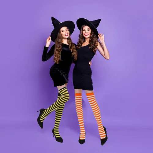 Vista 4 de 7 pares de calcetines largos a rayas por encima de la rodilla, calcetines hasta la rodilla para Halloween, cosplay, fiesta, disfraz, fiesta