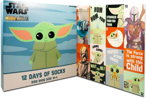 Vista 3 de Baby Yoda - Juego de calcetines con calendario de cuenta regresiva para cumpleaños, paquete con 12 pares de calcetines de Star Wars para niños