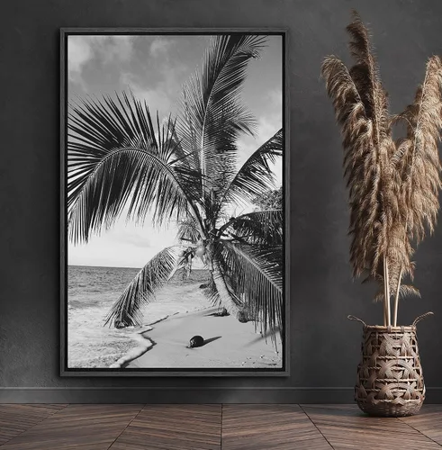 Vista 2 de SIGNFORD Lienzo impreso para pared, diseño vintage de playa y palmera, plantas florales, fotografía, arte moderno, rústico, dramático, blanco