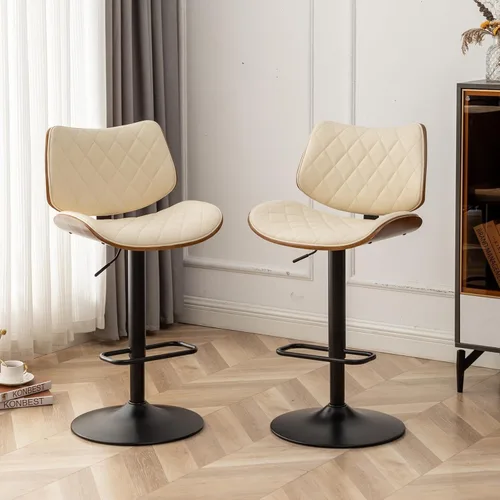 Vista 5 de LUNLING Taburetes de bar giratorios con respaldo y reposapiés, taburetes de mostrador modernos ajustables de mediados de siglo, sillas de bar Beige
