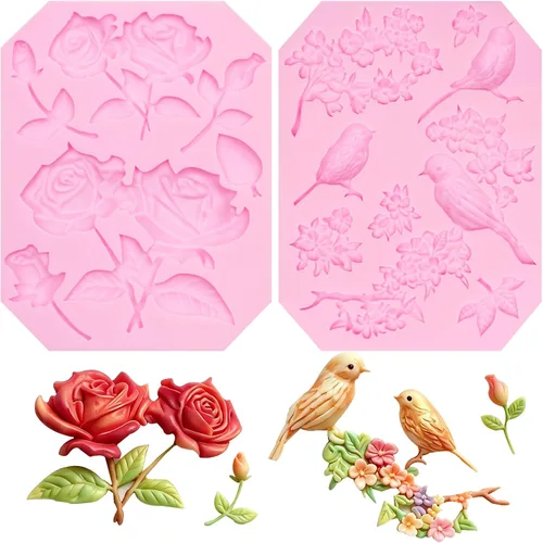Vista 10 de Juego de moldes de silicona para pájaros para decoración de pasteles, 4 Moldes de fondant para pájaros(XL207)
