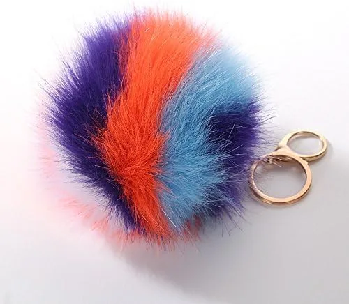 Vista 2 de Faux Fox Fur Pom Poms Keychain Purse Fluffy Fur Ball for Womens Bag Pendant