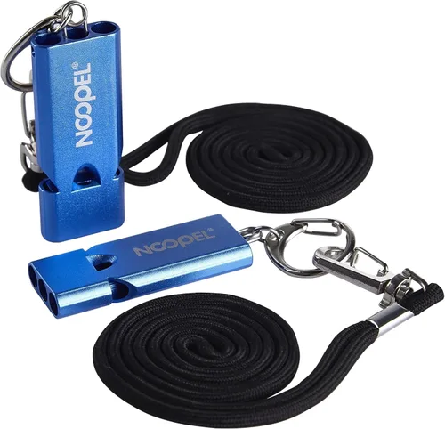 Vista 8 de Whistle Emergency Noopel - Silbatos de supervivencia de tres tubos, paquete de 2 con cordón y llavero para senderismo, camping, kayak, deportes