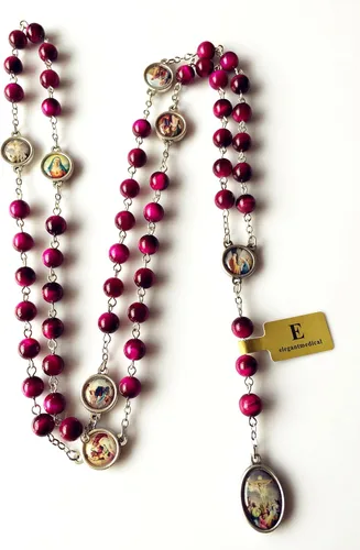 Vista 3 de elegantmedical Hecho a mano con cuentas de jade de ojo de tigre rojo raro, siete penas, medalla de María, rosario, regalo católico, Jade, No es una