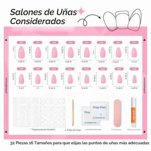 Vista 6 de Modelones Uñas postizas a presión color rosa almendra, uñas postizas cortas de primavera, kit de uñas reutilizables con pegamento de uñas, mini lima
