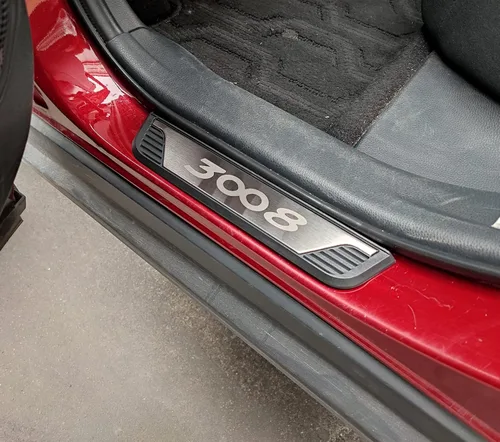 Vista 6 de Protector de rasguños para umbral de puerta de automóvil compatible con accesorios Peugeot 3008, juego de 4