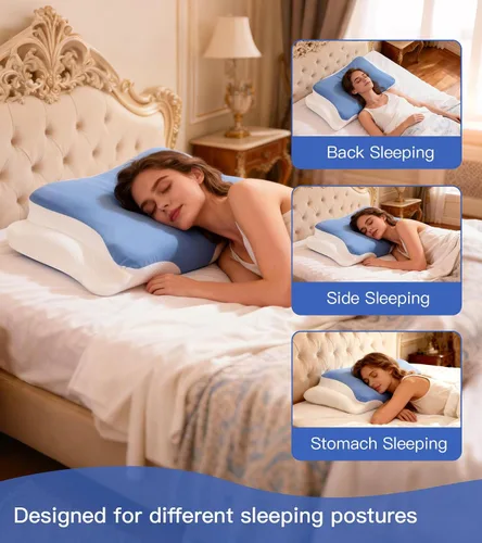 Vista 6 de Almohada cervical para el cuello para aliviar el dolor, almohada ergonómica para dormir de lado para dormir, almohadas de espuma viscoelástica