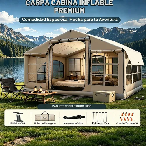 Vista 3 de Tienda de campaña inflable, glamping inflable tienda de campaña con bomba de mano para todas las estaciones Oro que fluye