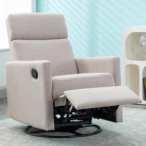 Vista 3 de LUMISOL Silla reclinable giratoria para adultos, silla deslizante para guardería, sofá individual reclinable manual, tapizada en lino, con respaldo