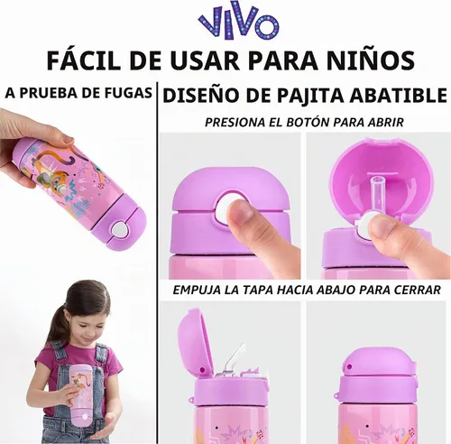 Vista 3 de Franco Botella de agua de acero inoxidable con aislamiento de doble pared para niños, 12 onzas, Sony Vivo