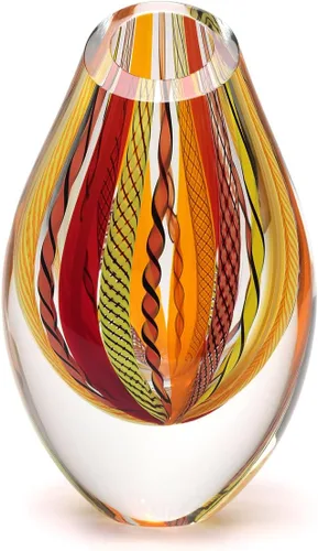 Vista 16 de Ca D Oro - Florero de cristal con bastones azules y verdes, soplado a mano, estilo Murano, modelo bajo