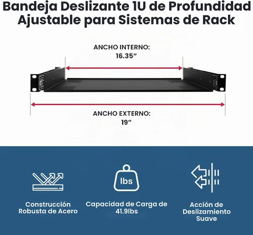 Vista 4 de Penn Elcom - R1290/1U - Espacio de rack - Charola antiderrapante para rack (Audio, AV, IT; DV). Estante de equipo para 1 espacio en bastidor hasta